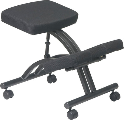 Office Star KC Series Ergonomically Designed Knee Chair with Memory Foam Padding and Casters, Manual Height Adjustment, Black