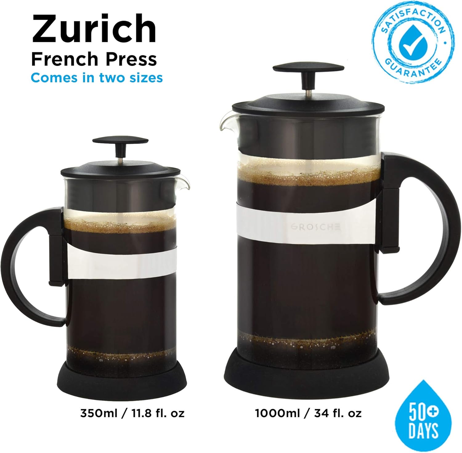 Zurich French Press Coffee Maker, BLACK, 11.8 Fl Oz, 3 Demitasse Cup, 350 Ml, Coffee Press Coffee Maker with Stainless Steel Coffee Filter