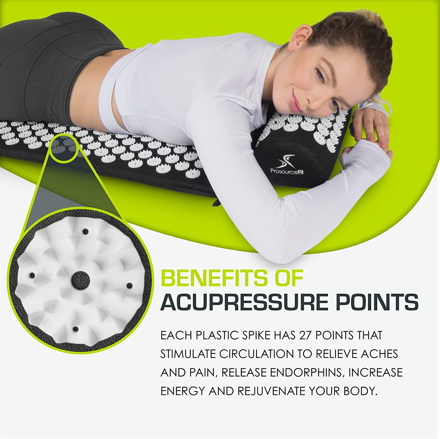 Acupressure Mat and Pillow Set for Back/Neck Pain Relief and Muscle Relaxation, Pink