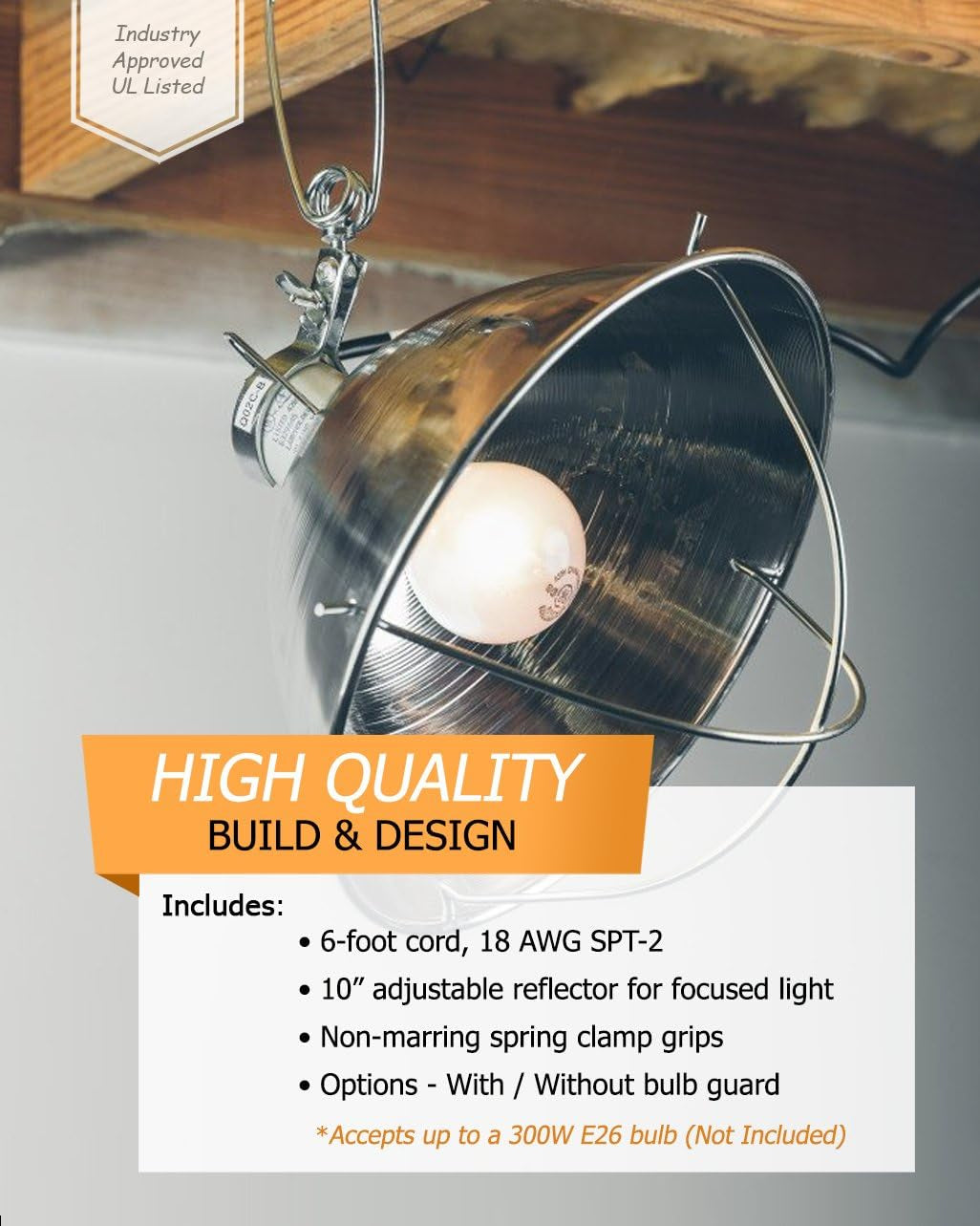 Clamp Lamp with 10 Inch Reflector and Bulb Guard (300 Watt Bulb, 6 Foot Cord)